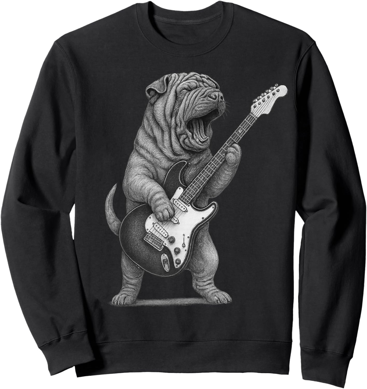 Shar Pei Playing Guitar Rock Music Dog Lovers Sweatshirt - Sweatshirt | Black