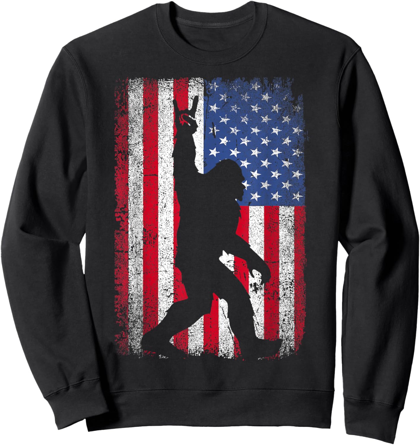 Rock On Bigfoot Sasquatch Loves Patriot American Flag USA Sweatshirt - Sweatshirt | Black