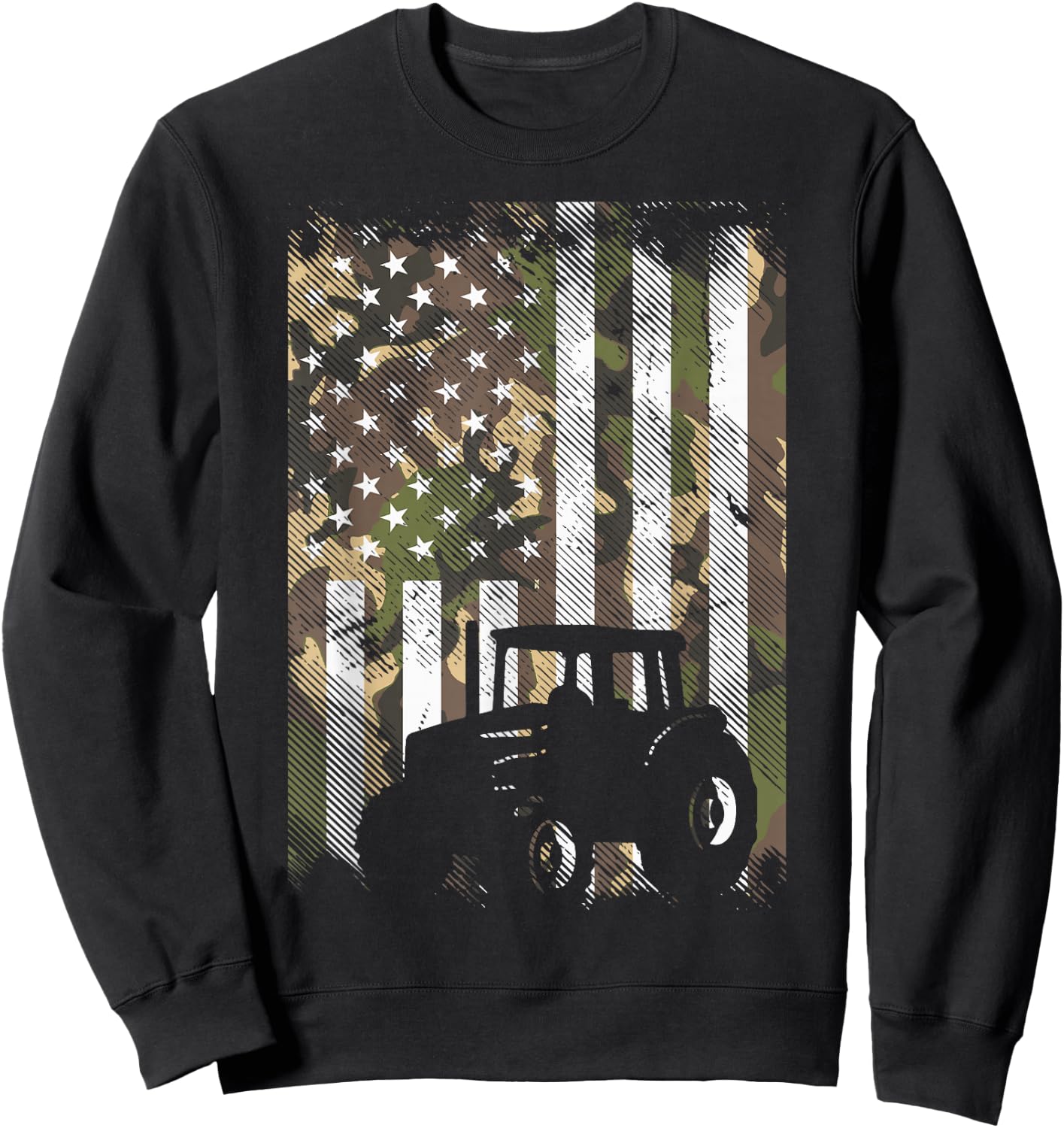 Camo Flag Tractor Vintage Farm Truck Patriotic Farmer Gift Sweatshirt - Sweatshirt | Black