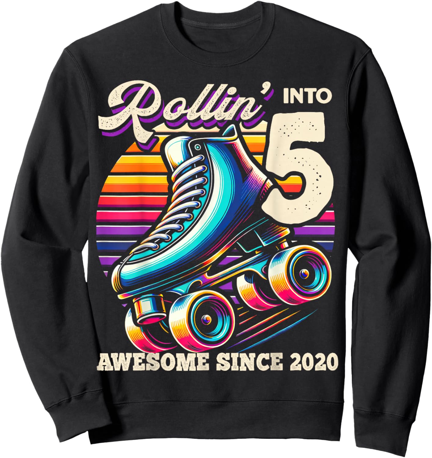 Birthday Roller Skating 5th Girls Rollin into 5 Skate Party Sweatshirt - Sweatshirt | Black