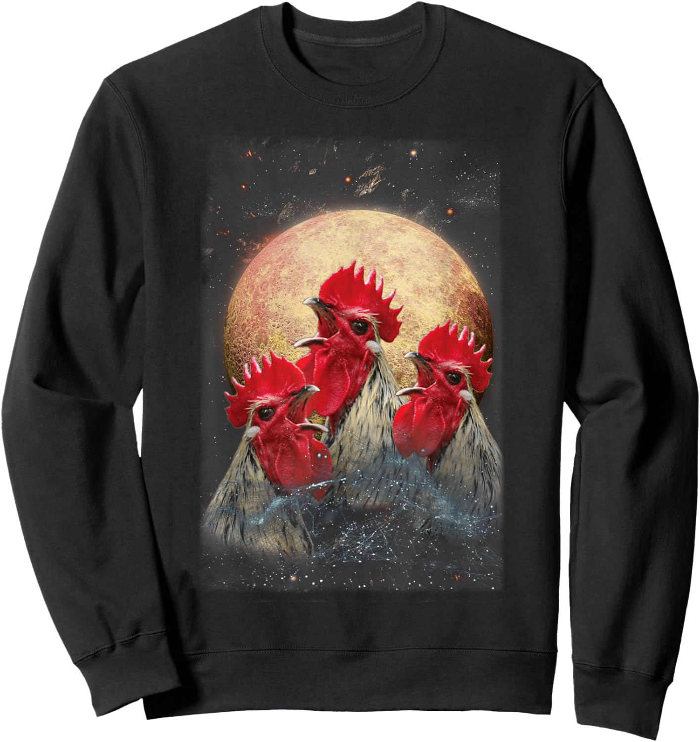 Three Chickens Howling At The Moon Funny Parody Chicken Sweatshirt - Sweatshirt | Black