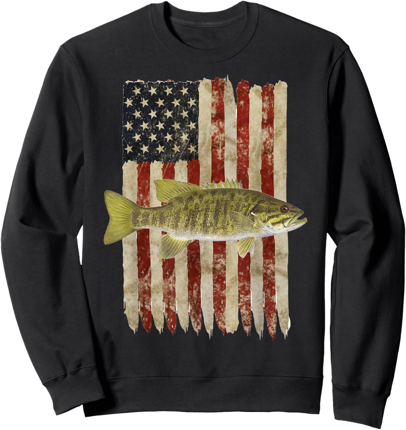 Hooked on Freedom Patriotic Smallmouth Bass Fishing USA Women Kids Men Sweatshirt - Sweatshirt | Black