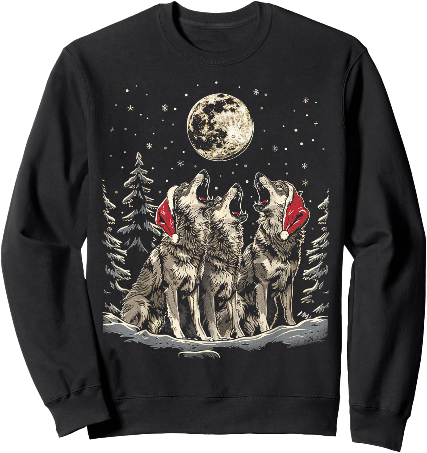 Wolf - Funny Merry Christmas Santa Matching Family Holiday Sweatshirt - Sweatshirt | Black
