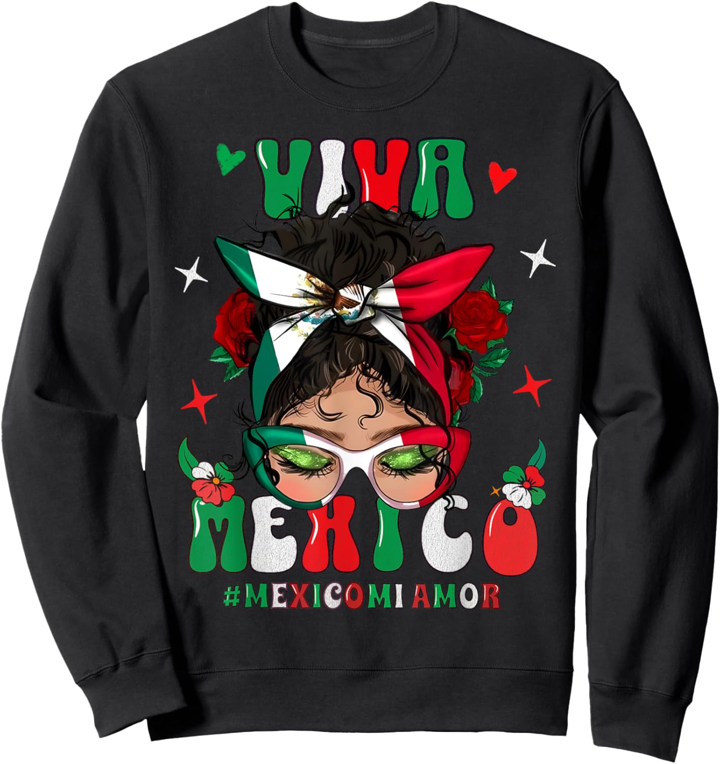 Viva Mexico Apparel Mexican Flag Kids Girl Women Pride Sweatshirt - Sweatshirt | Black