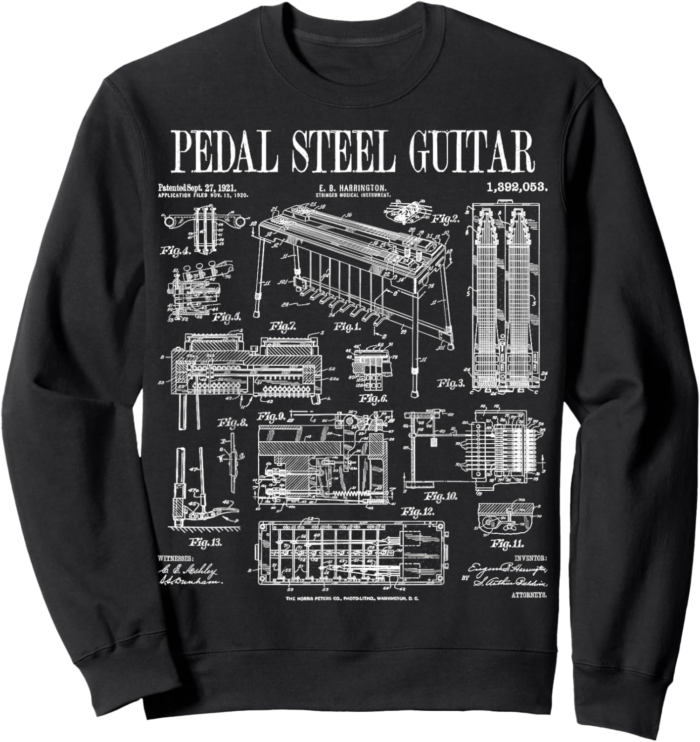 Pedal Steel Guitar Player Guitarist Funny Vintage Patent Sweatshirt - Sweatshirt | Black
