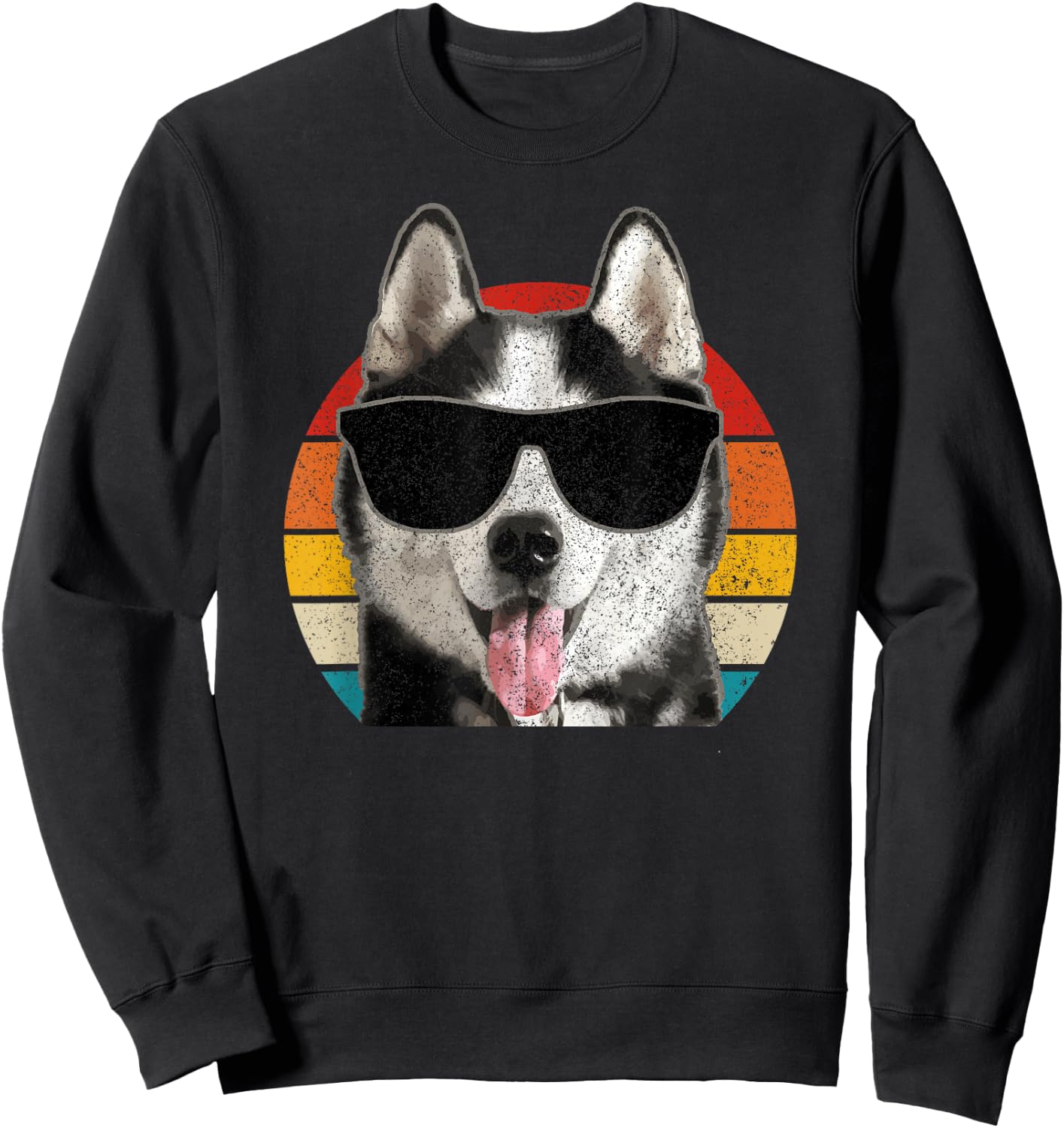 Husky Vintage Sunglasses Funny Siberian Husky Sweatshirt - Sweatshirt | Black