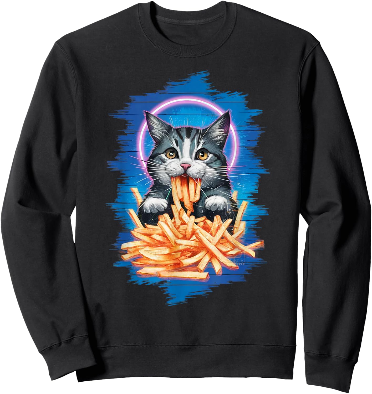Funny Cat French Fries Humorous Potato Food Lovers Sweatshirt - Sweatshirt | Black