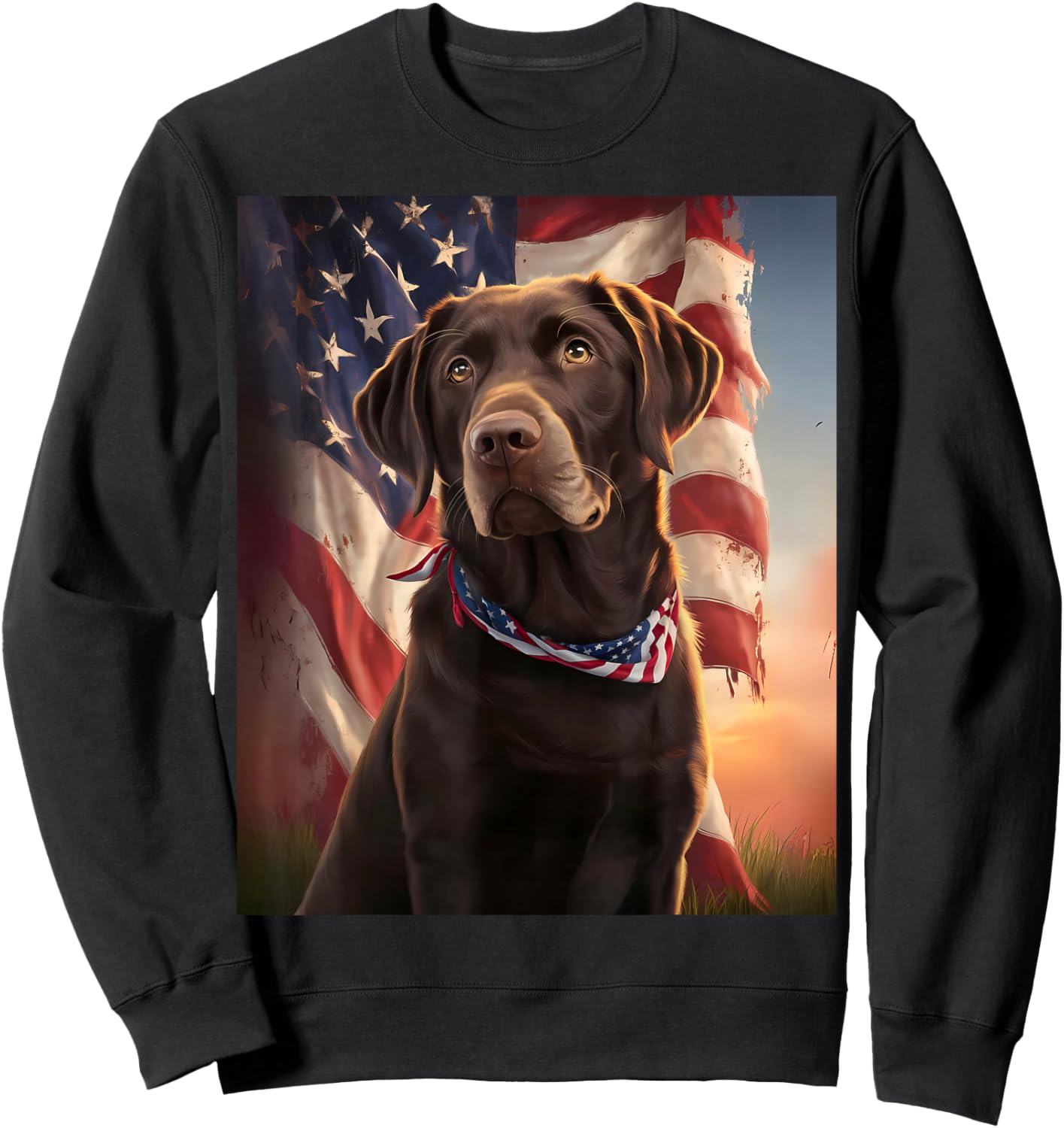 4th of July Dog American Chocolate Labrador Veteran's Day Sweatshirt - Sweatshirt | Black
