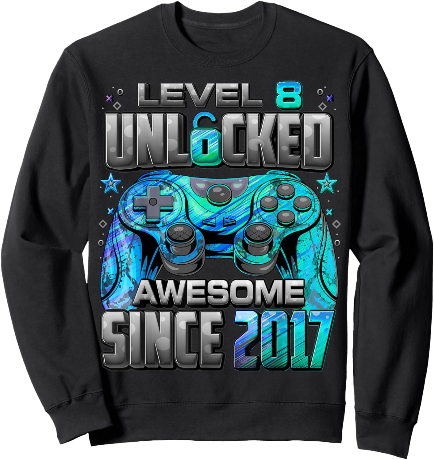 Level 8 Unlocked Awesome Since 2017 8th Birthday Gaming Sweatshirt - Sweatshirt | Black