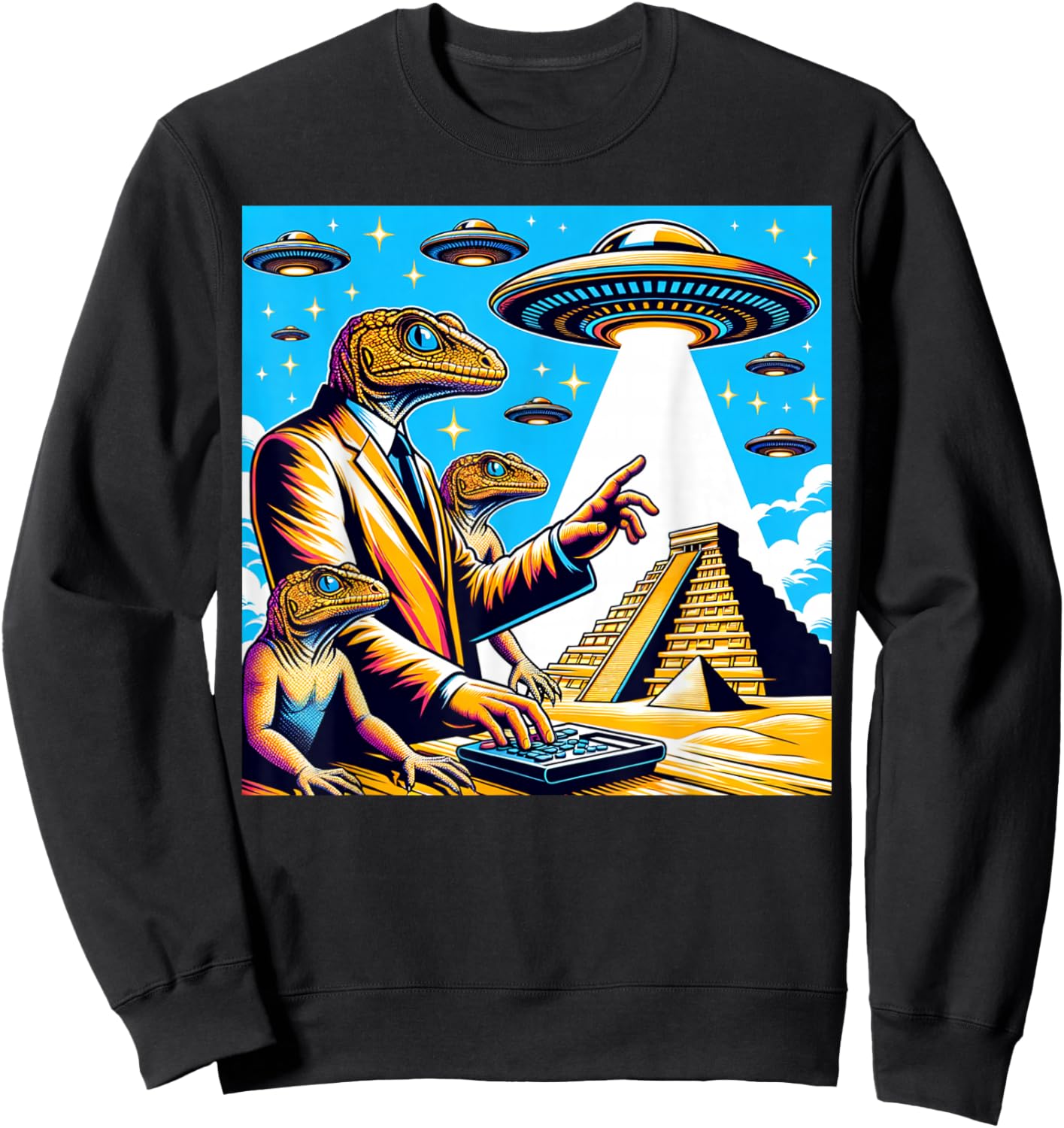 Lizard Conspiracy Theory UFO Chichen Itza Mexican Pyramids Sweatshirt - Sweatshirt | Black