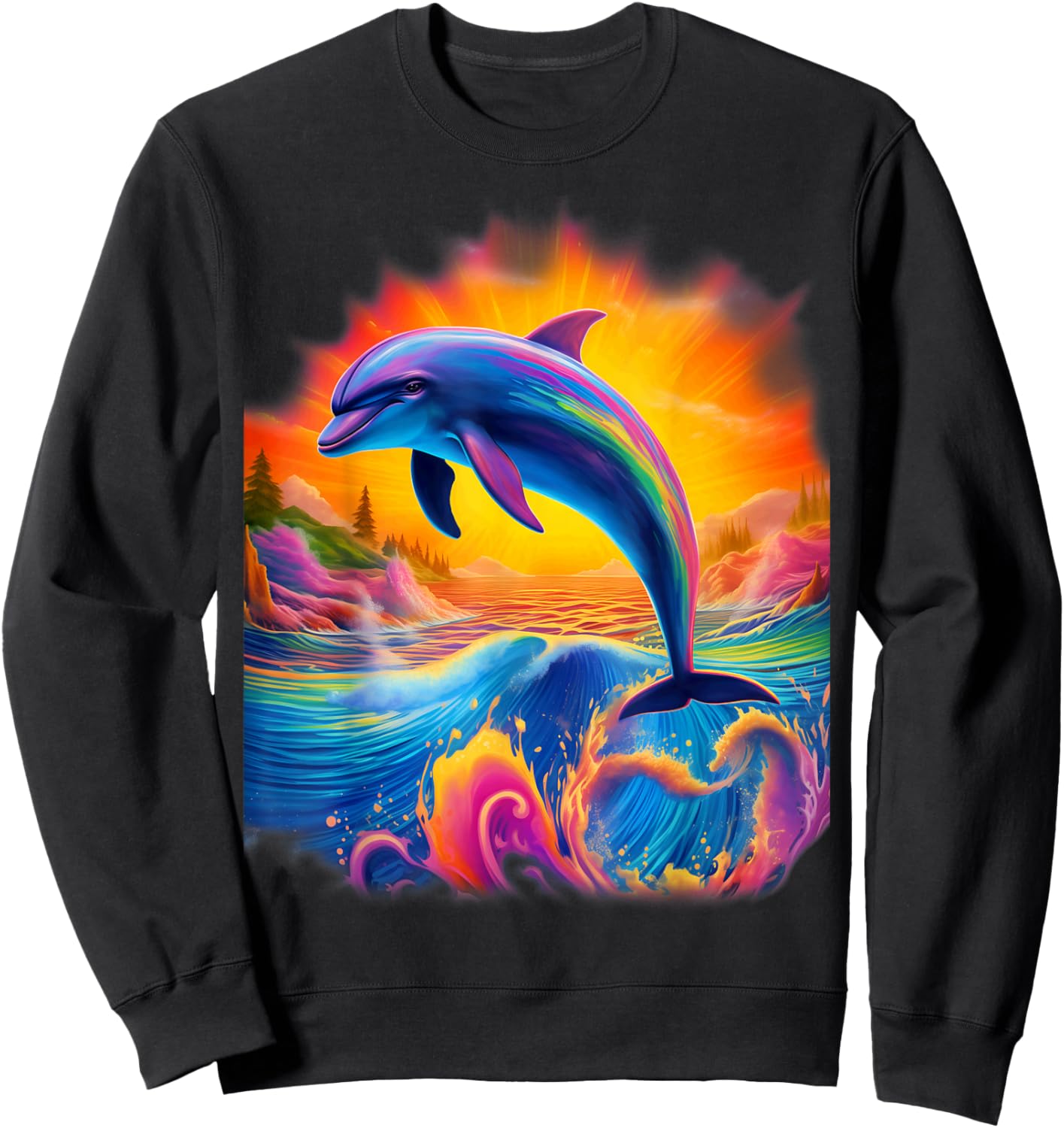 Dolphin Colorful Rainbow Oceanscape for Girls and Boys Sweatshirt - Sweatshirt | Black