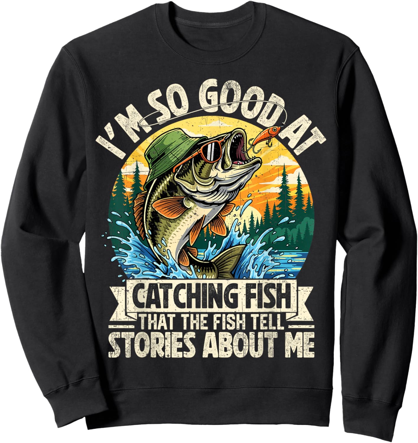 Funny Fishing Shirt Women Fisherman Bass Graphic Sweatshirt - Sweatshirt | Black