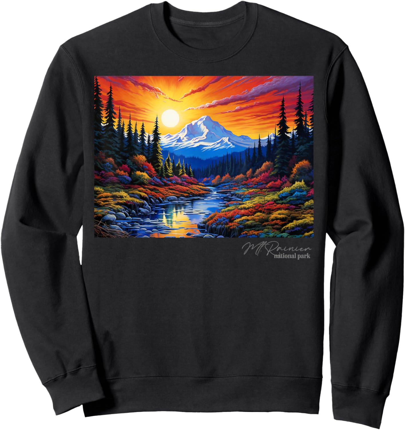 Mt. Mount Rainier National Park Camping Hiking Outdoors Sweatshirt - Sweatshirt | Black
