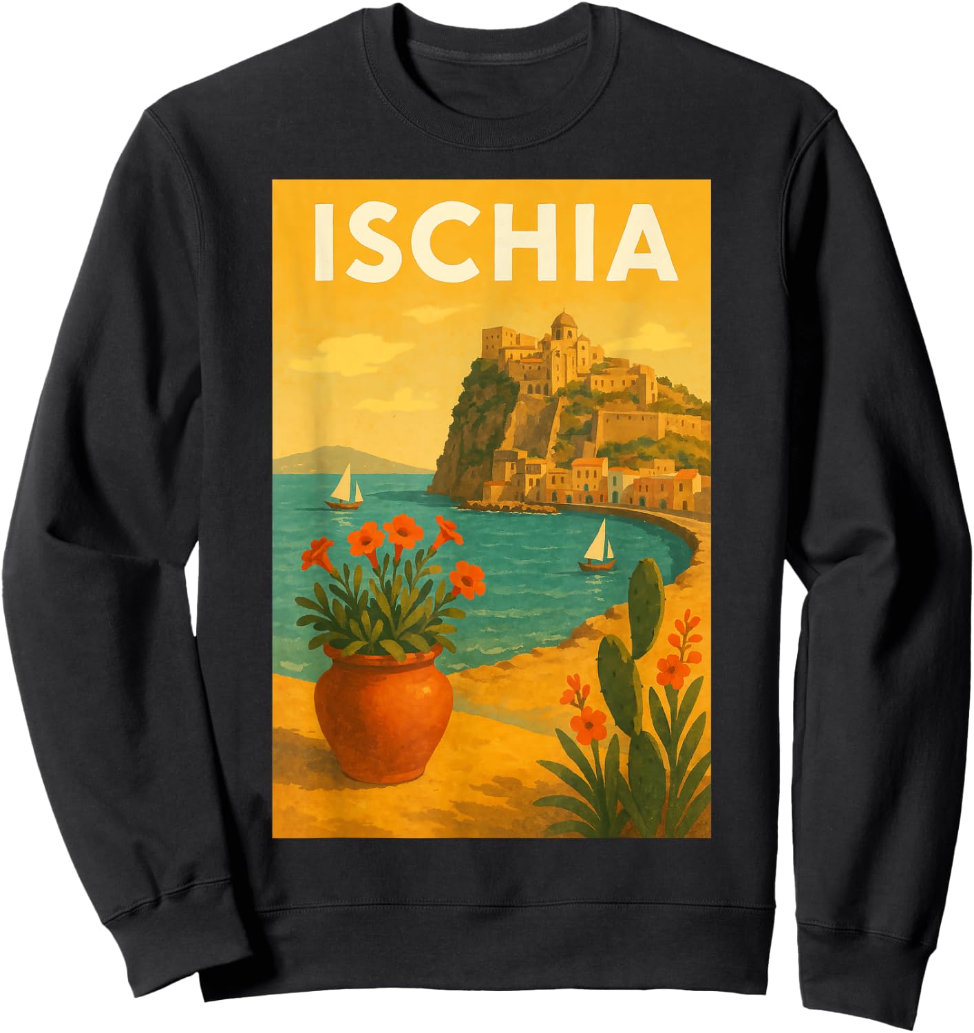 Ischia Vintage Travel Poster Art Print for Home Office Sweatshirt - Sweatshirt | Black