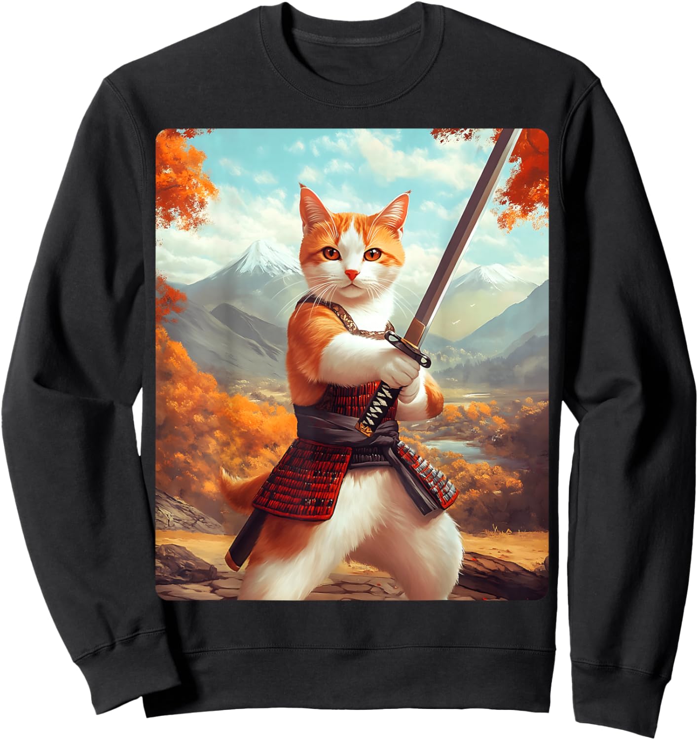 Samurai Cat Women Girls Kids Sweatshirt - Sweatshirt | Black