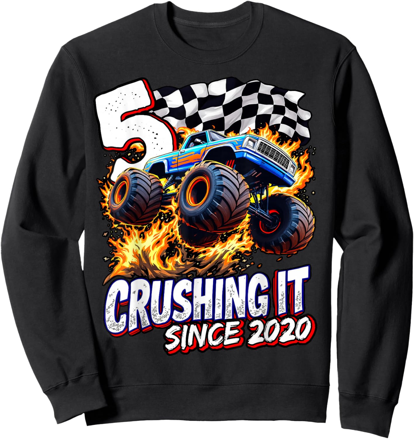Birthday Monster Truck 5 year Old Boys 5th Party Born 2020 Sweatshirt - Sweatshirt | Black