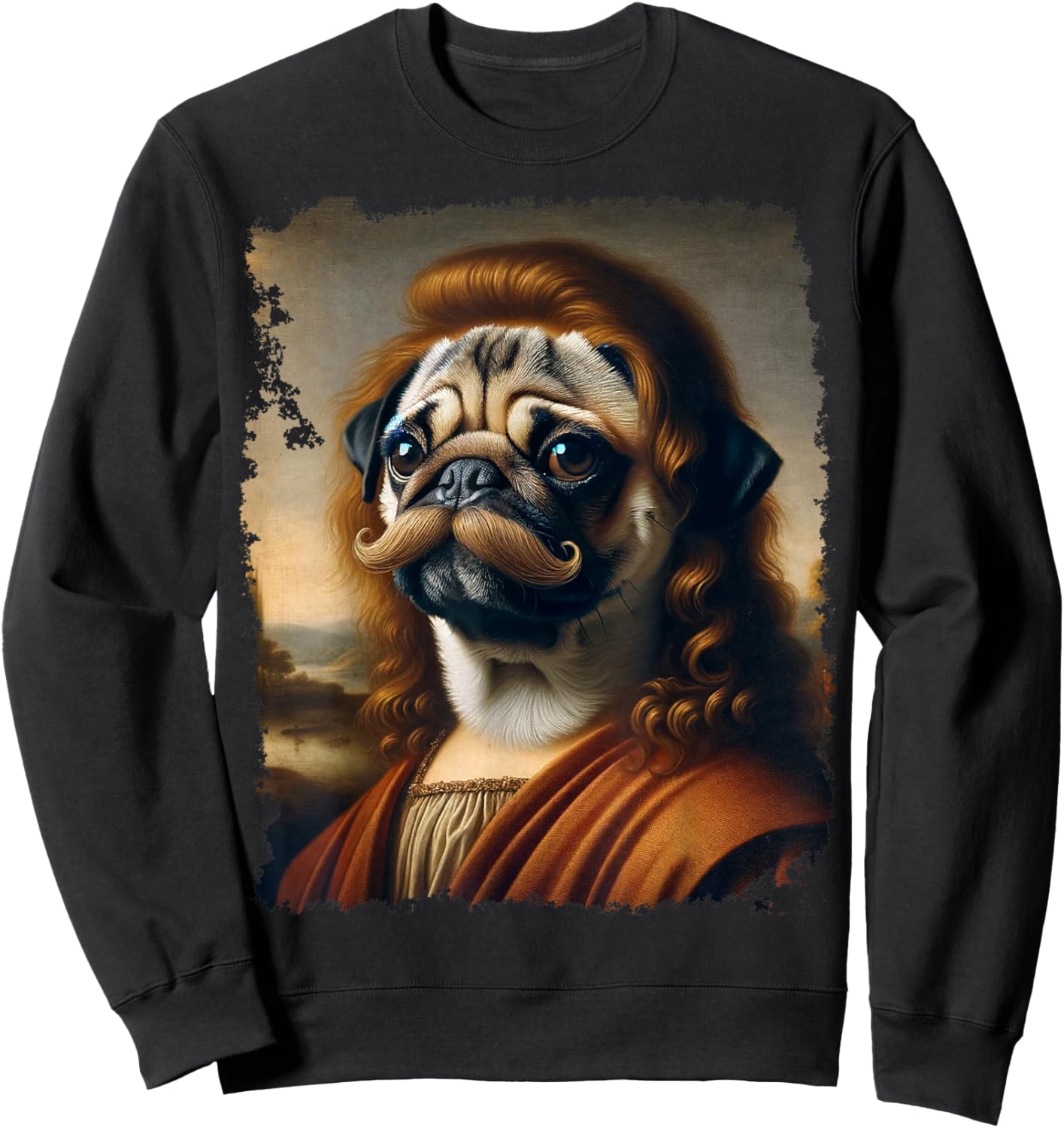 Renaissance Painting Pug Dog Mustache Sweatshirt - Sweatshirt | Black