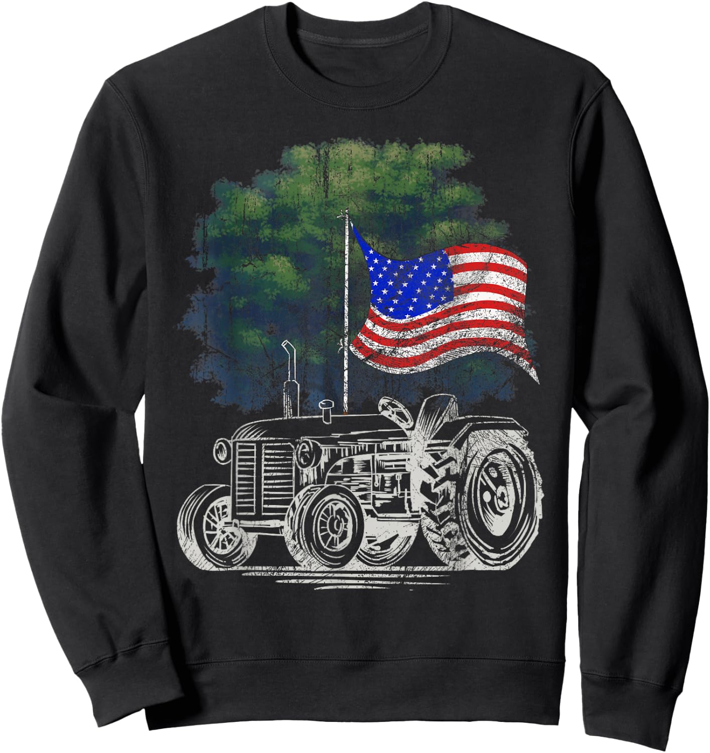 Vintage Farming Tractor American Flag Patriotic Farmer Farm Small Sweatshirt - Sweatshirt | Black