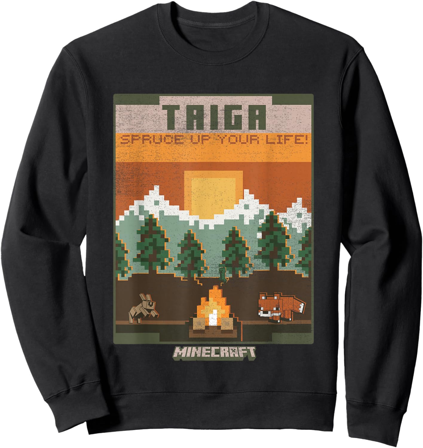 Minecraft Taiga Landscape Spruce Up Your Life Poster Vintage Sweatshirt - Sweatshirt | Black