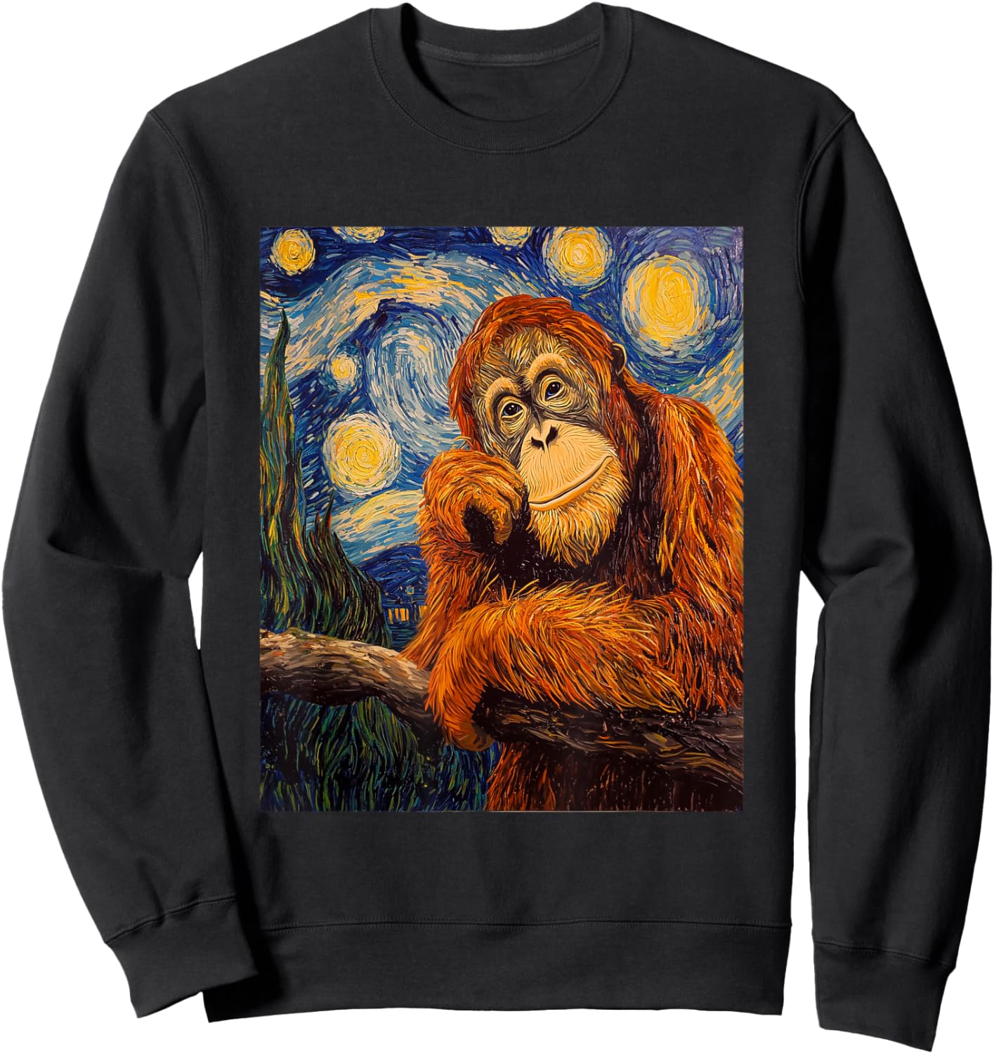Funny Orangutan Monkey - Van Gogh Style - Starry Night Sweatshirt - Sweatshirt | Black