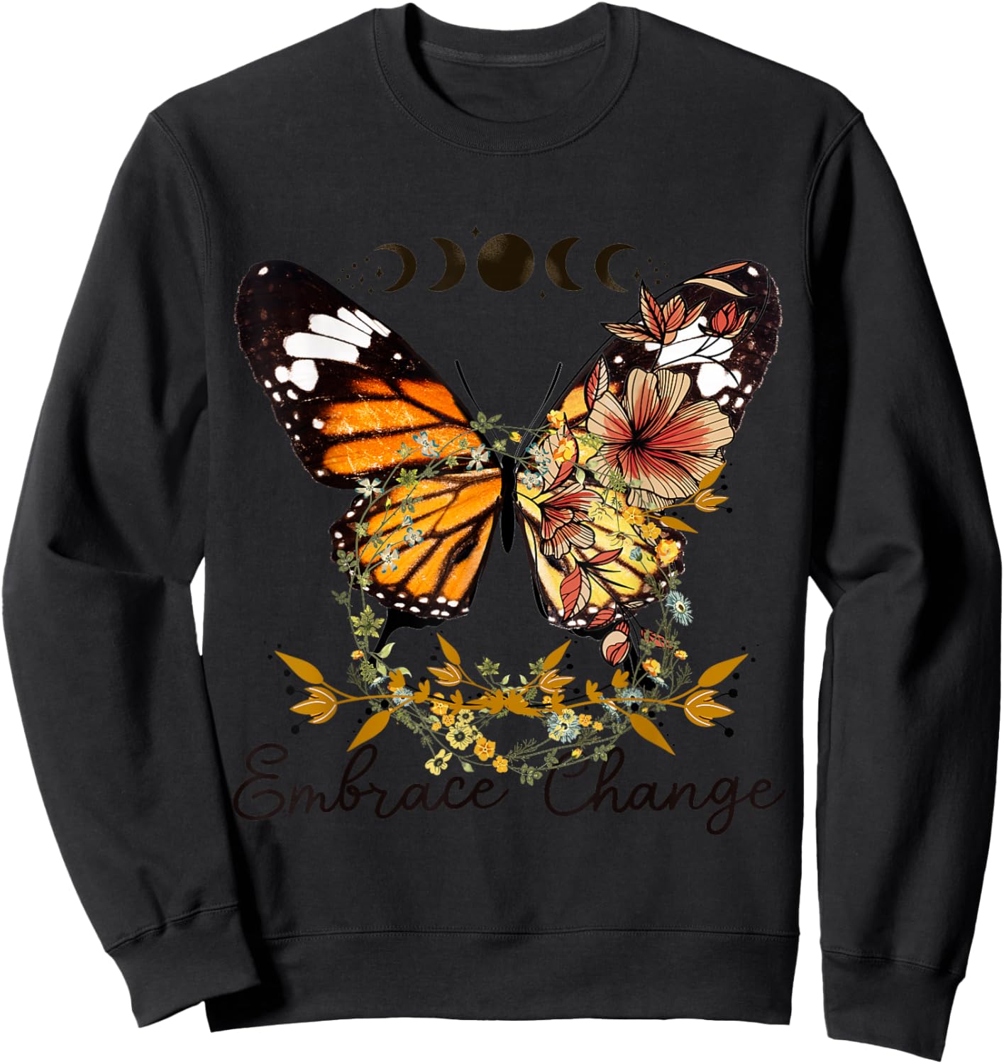 Beautiful butterfly flowers, floral flowers, change design Sweatshirt - Sweatshirt | Black