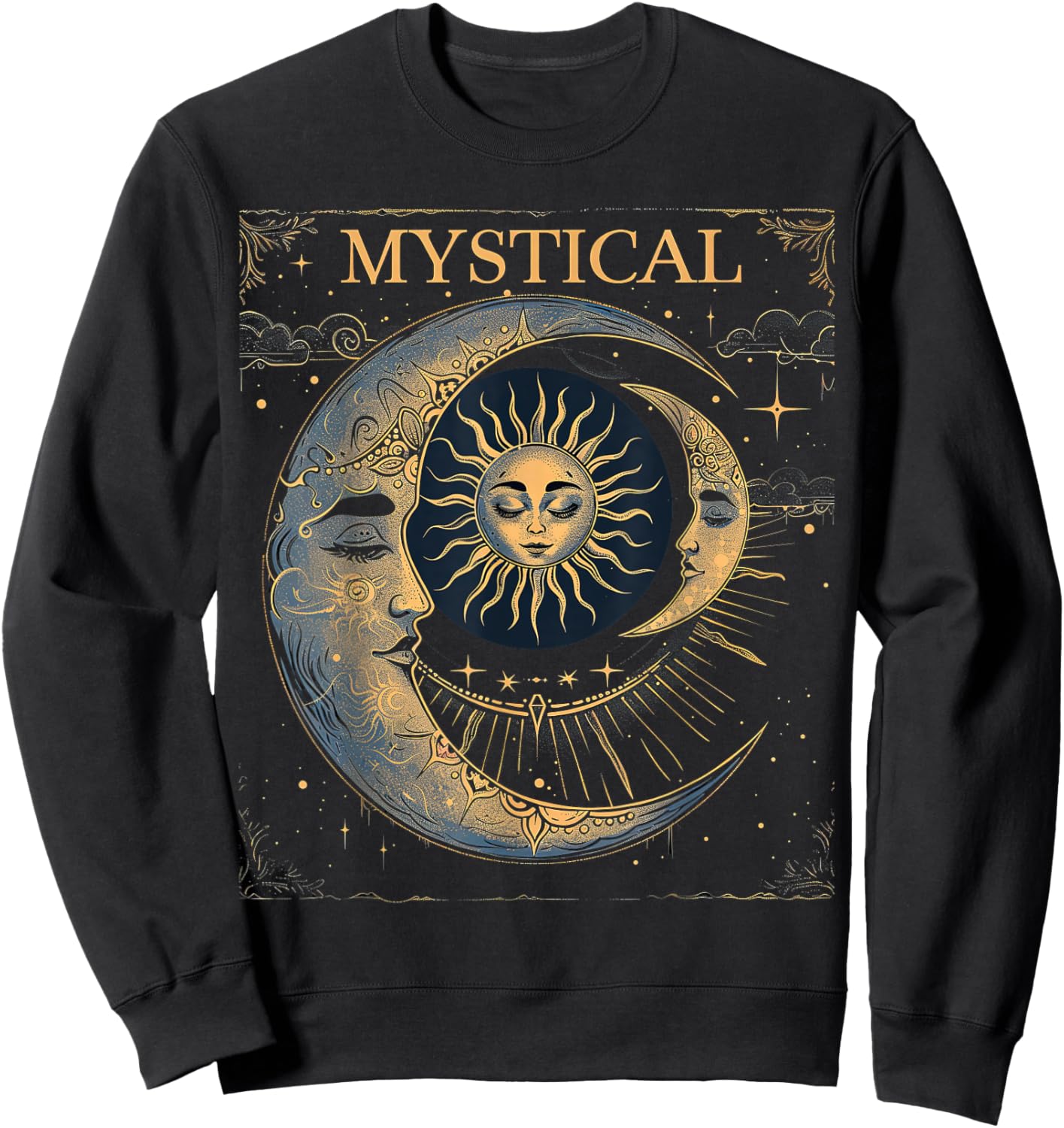 Mystical Sun and Moon Woman Mystic Flowers Aesthetic Sweatshirt - Sweatshirt | Black