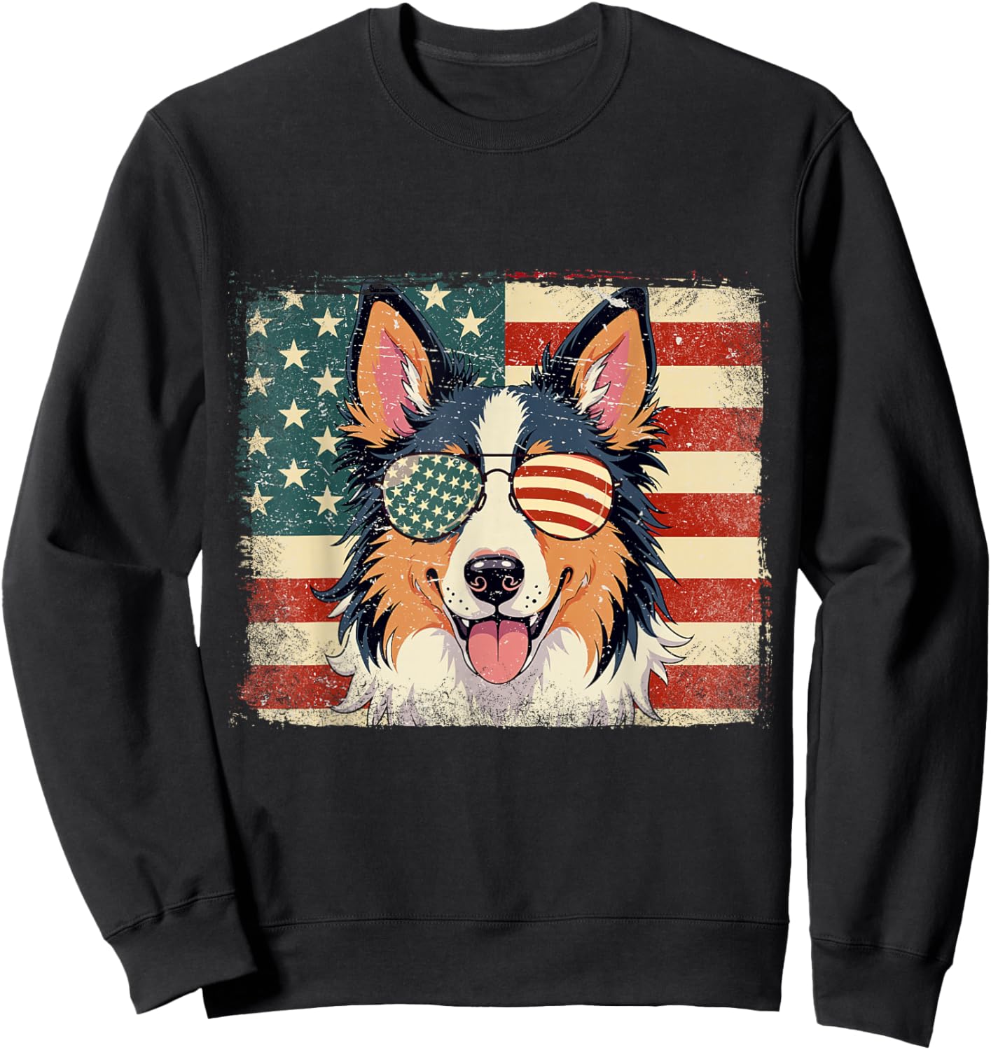 Patriotic Australian Shepherd Dog Lover USA Flag 4th Of July Men Women Kids Sweatshirt - Sweatshirt | Black