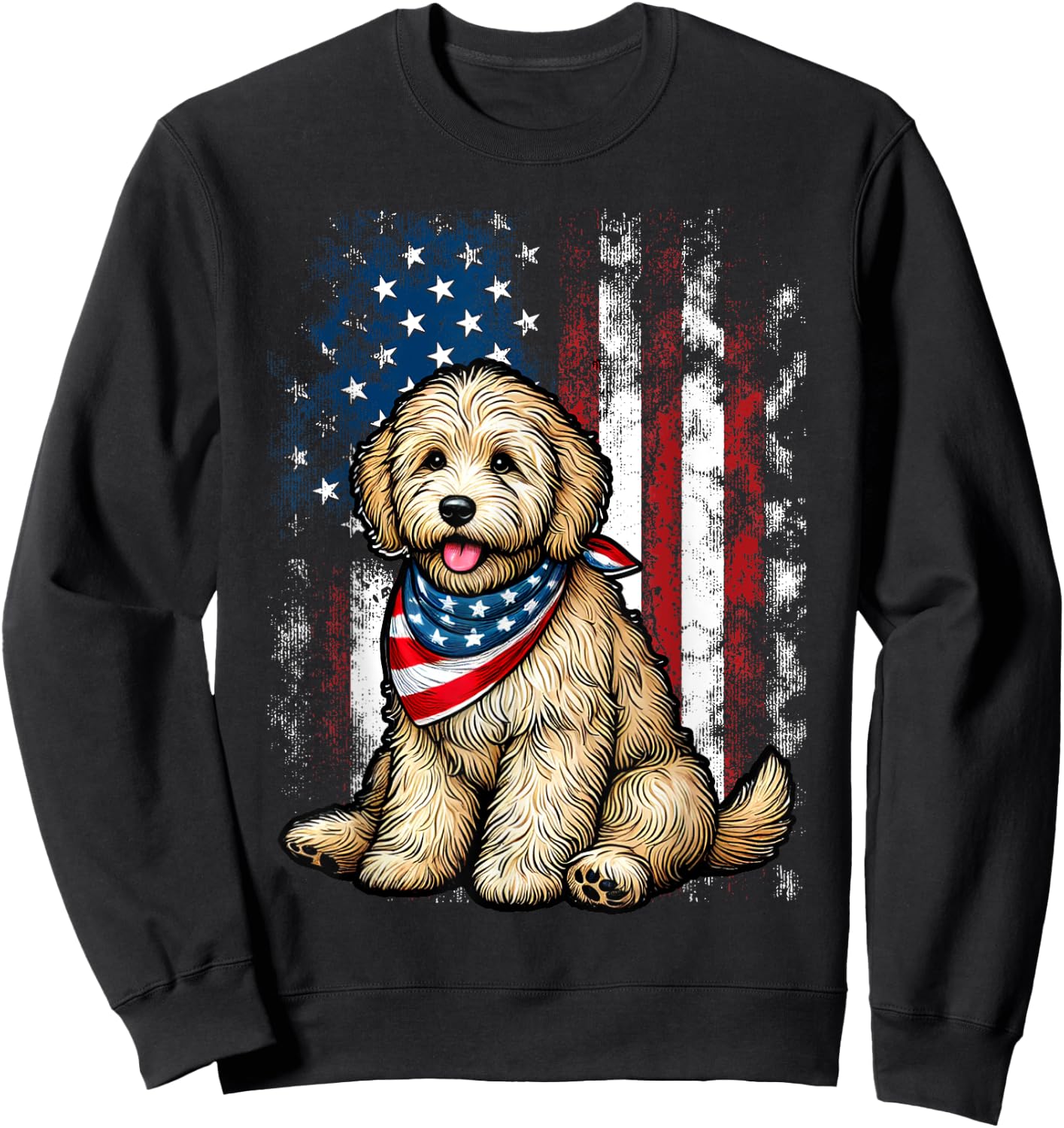 Goldendoodle 4th of July Patriotic Golden Doodle Dog Sweatshirt - Sweatshirt | Black