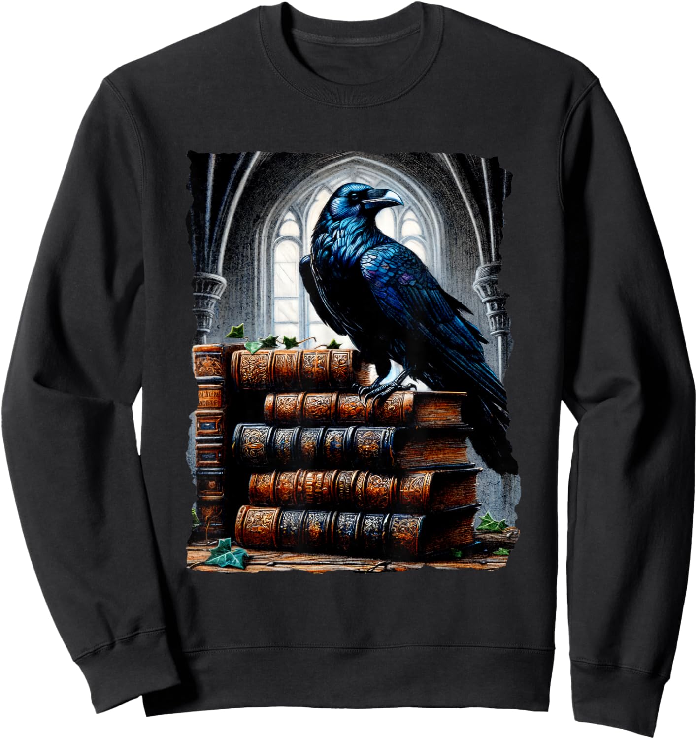 Raven On A Stack Of Books - Wisdom Of Odin Sweatshirt - Sweatshirt | Black