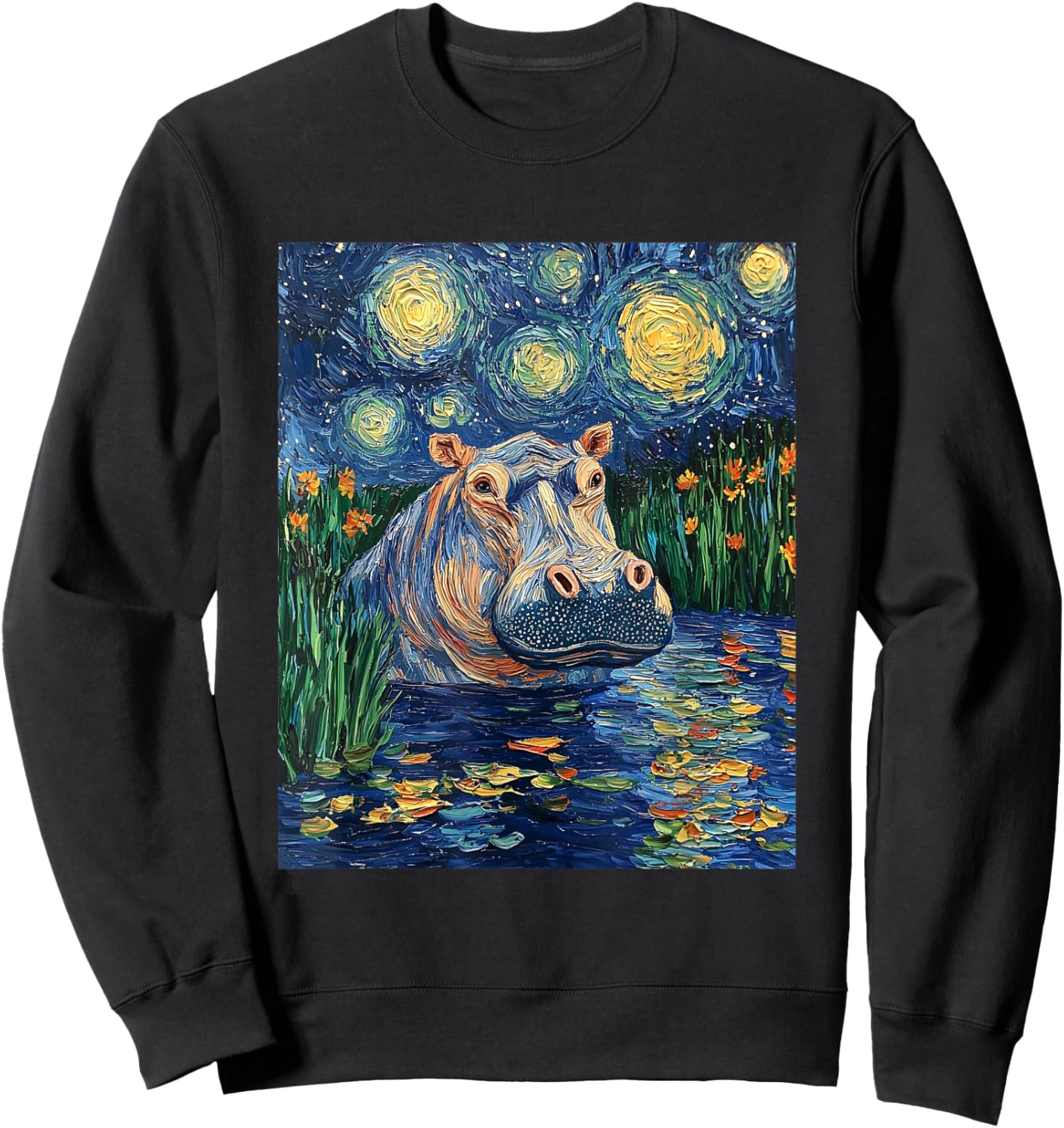 Hippo Hippopotamus - Van Gogh Style - Starry Night Sweatshirt - Sweatshirt | Black