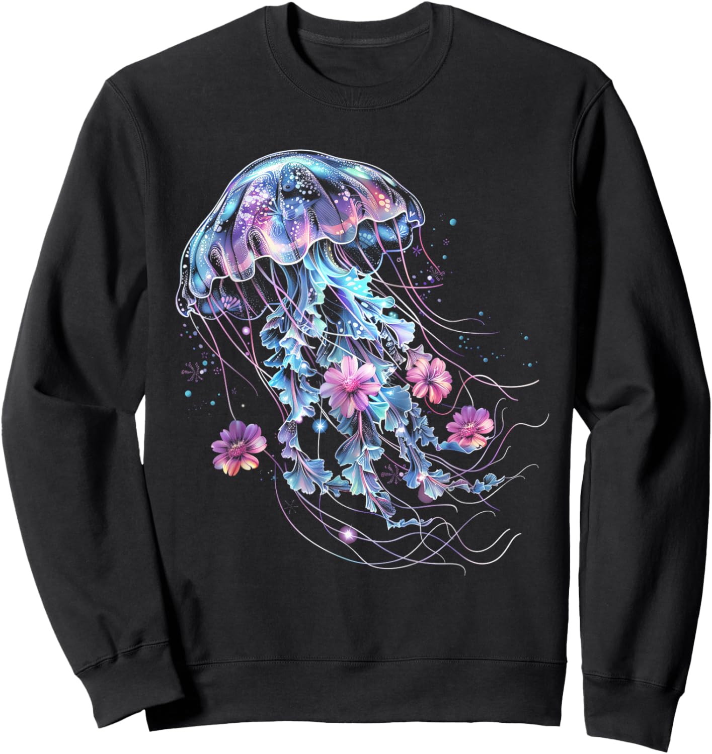 Jellyfish Flowers Vintage Floral Scuba Diving Surf Sweatshirt - Sweatshirt | Black