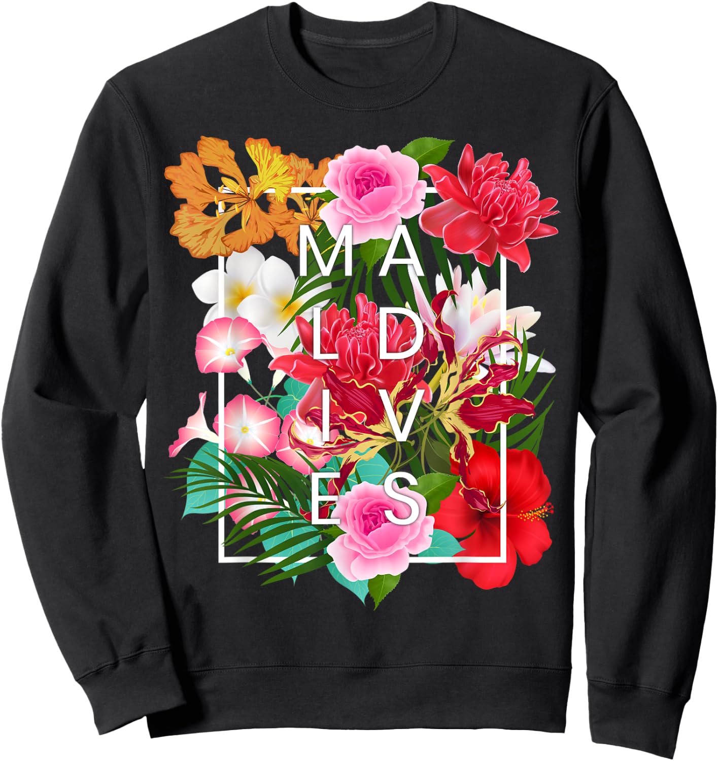 Flowers of Maldives Word Art - Maldives Vacation Souvenir Sweatshirt - Sweatshirt | Black