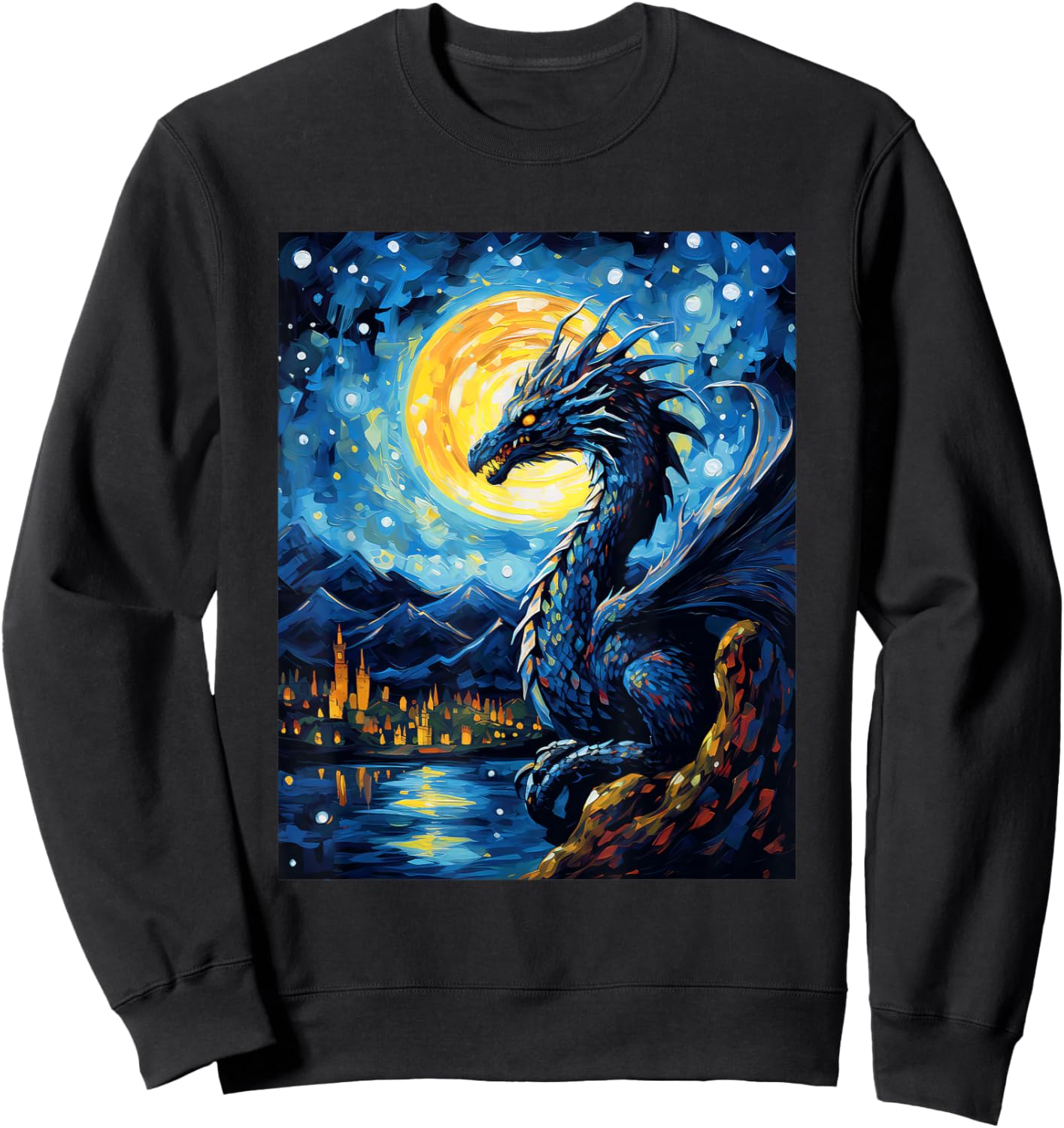 Dragon Starry Night Van Gogh Dragon Lover Art Sweatshirt - Sweatshirt | Black