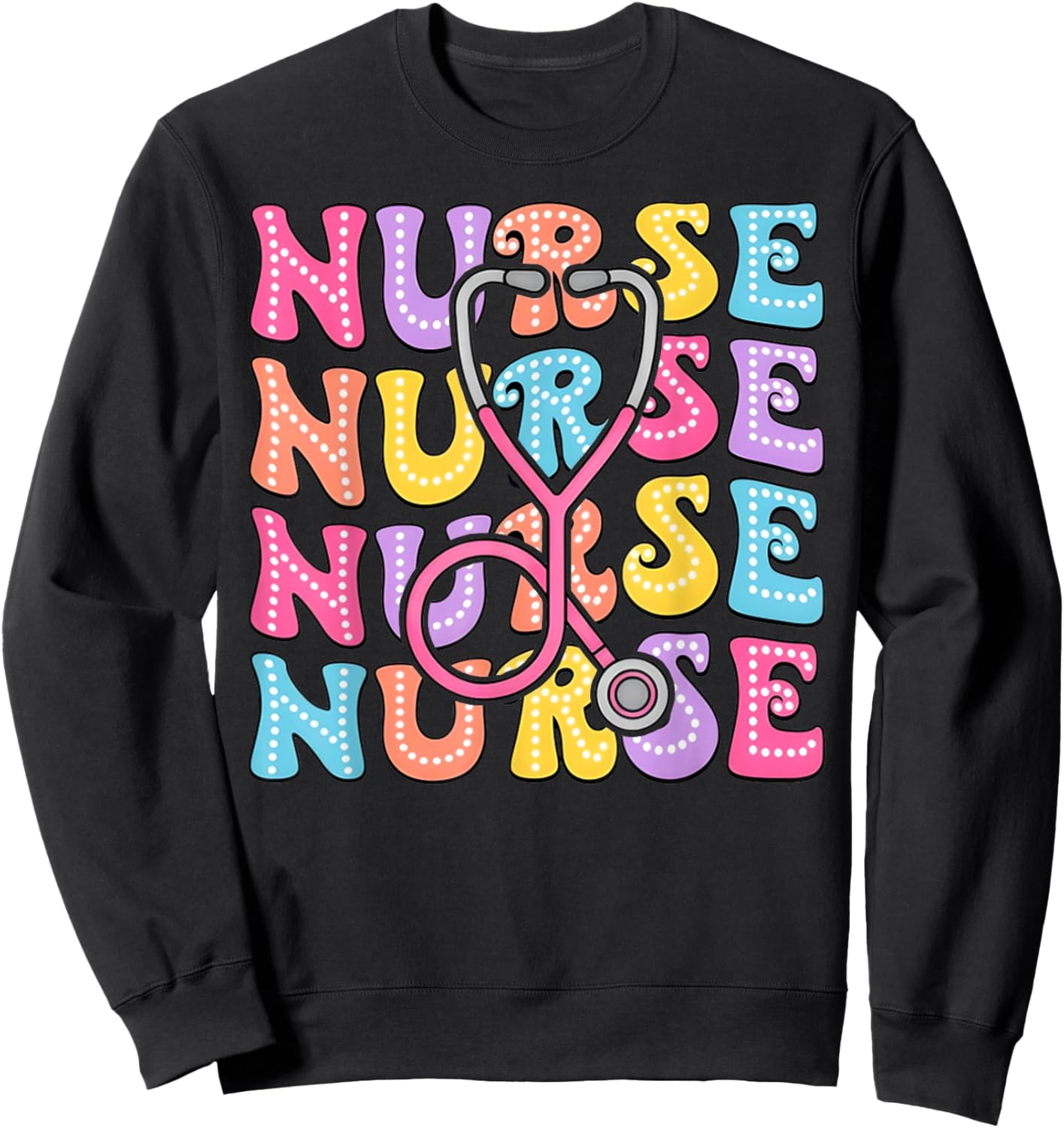 Retro Groovy Registered Nurse Stethoscope Nursing RN Staff Sweatshirt - Sweatshirt | Black