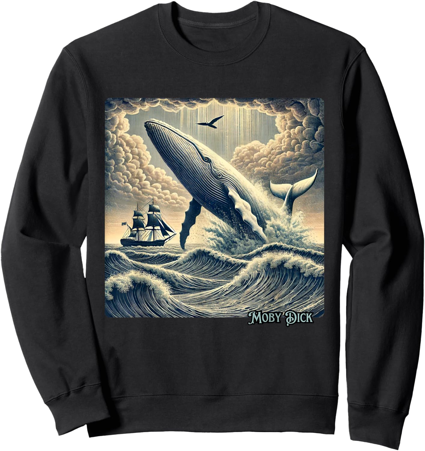 Moby Dick Adventure Graphic | Nautical Whale Tale Design Sweatshirt - Sweatshirt | Black