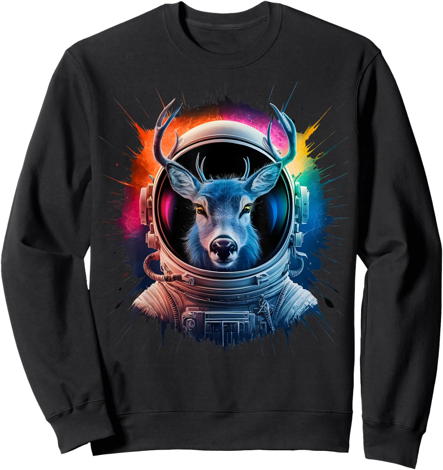 Deer Men Woman Colorful Deer Space Astronaut Deer Sweatshirt - Sweatshirt | Black