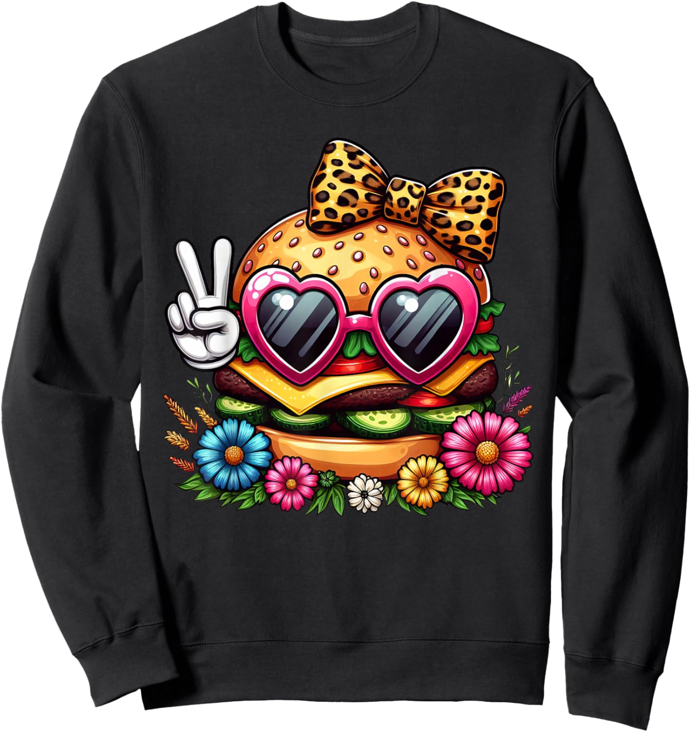 Funny Peace Hand Hamburger Mom Mothers Day Hamburger Sweatshirt - Sweatshirt | Black