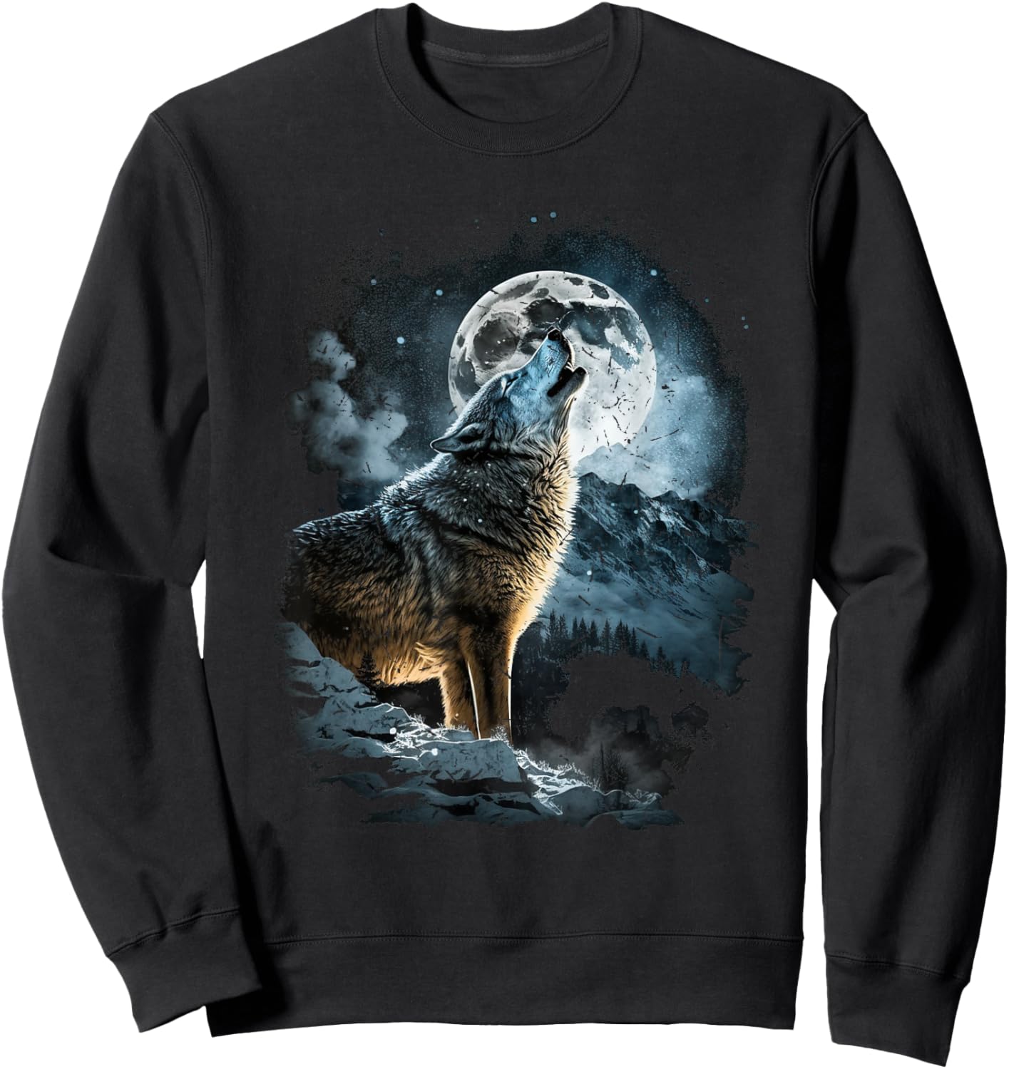 Wolf Howling to the Moon Graphic Sweatshirt - Sweatshirt | Black