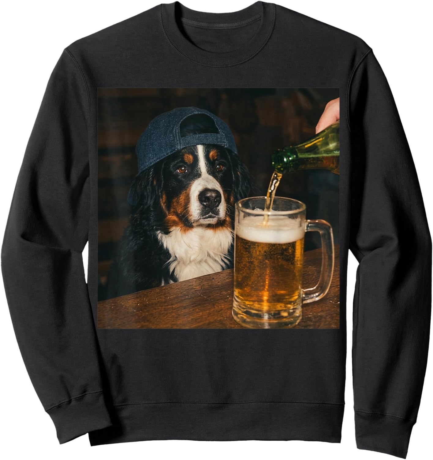 Bernese Mountain Dog Drinking Beer Funny Dog Meme Sweatshirt - Sweatshirt | Black