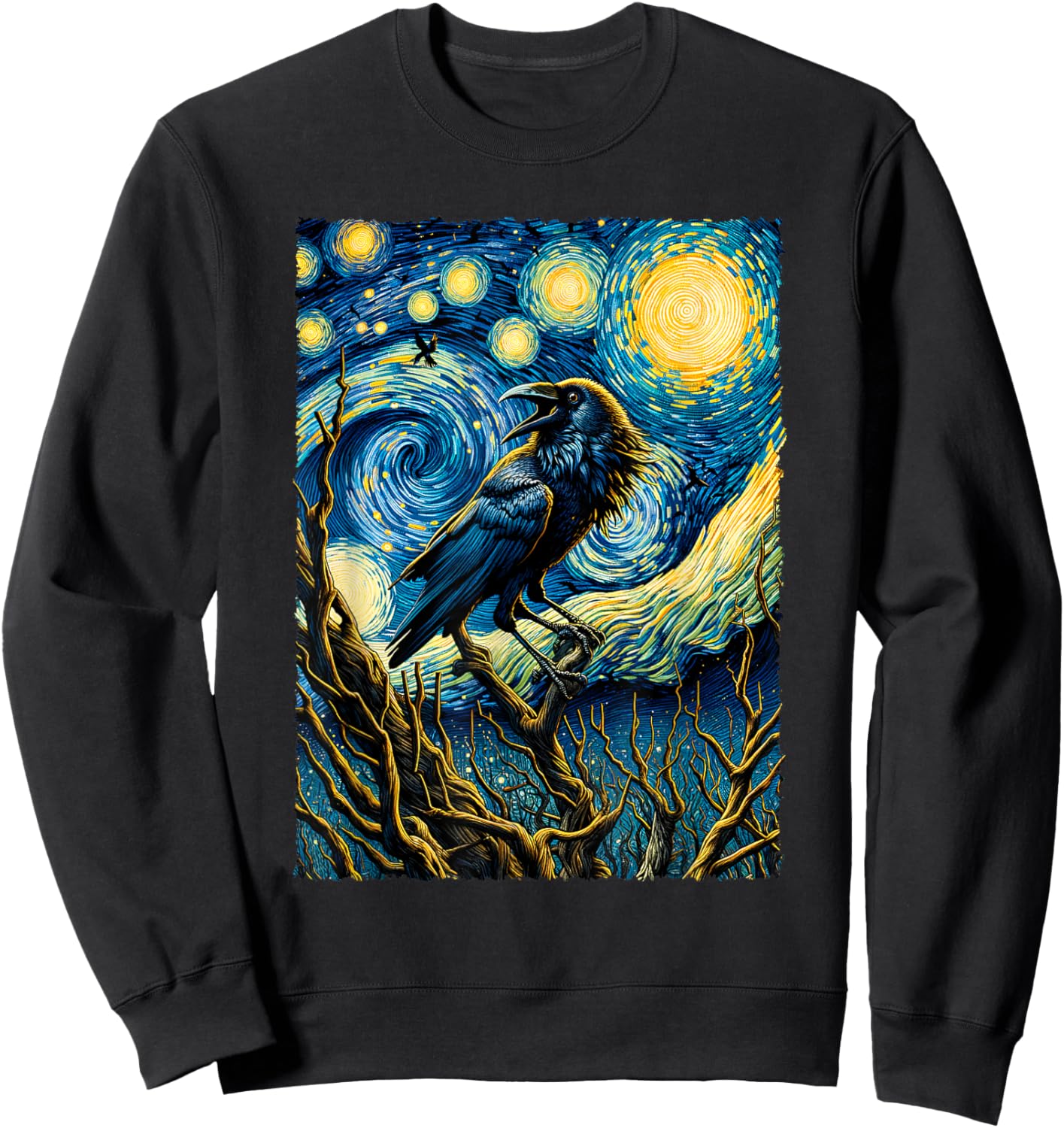Crow Starry Night Funny Mystical Crow Sweatshirt - Sweatshirt | Black