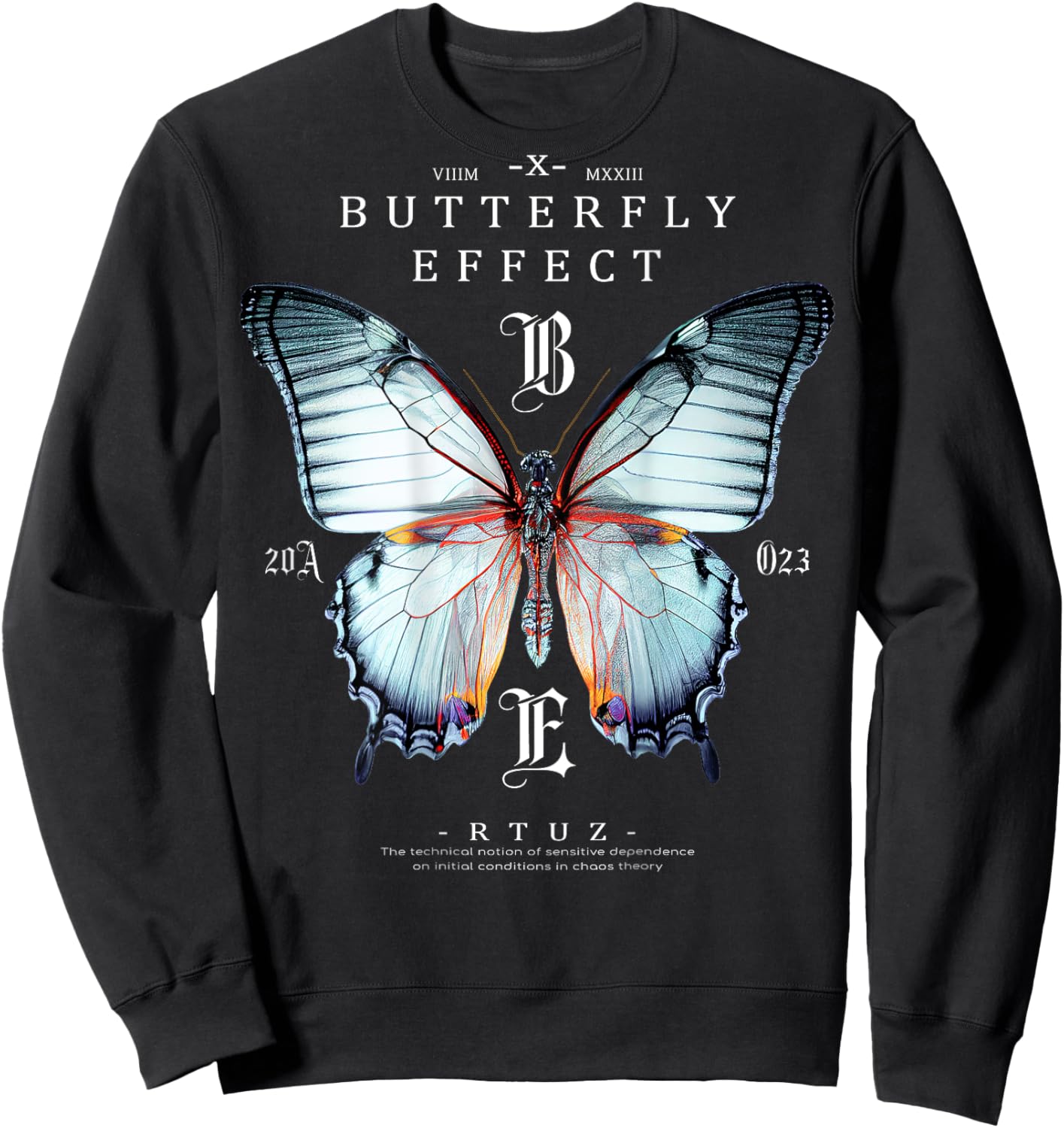 Back Print Streetwear Hip Hop Retro Vintage Moth Butterfly Sweatshirt - Sweatshirt | Black