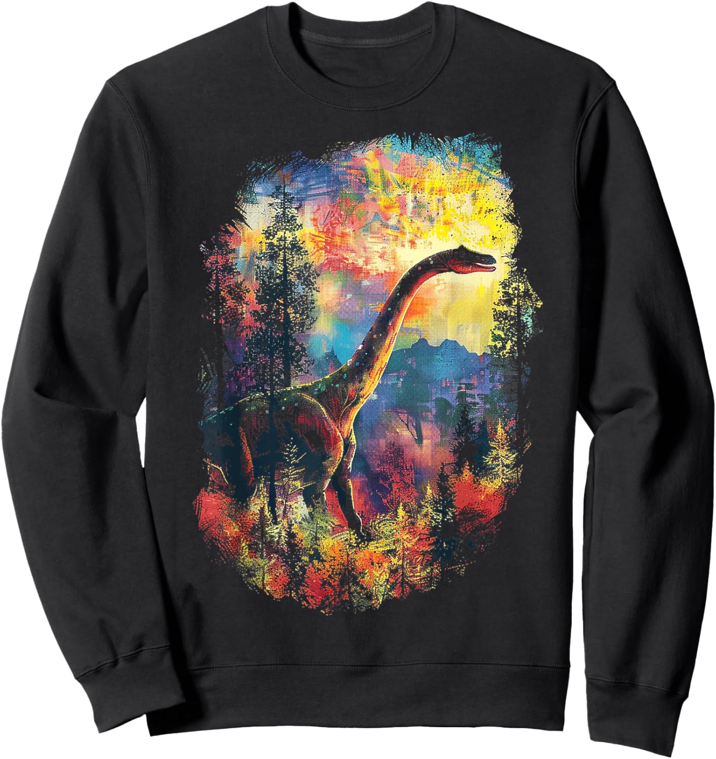 Apatosaurus Dinosaur Motif Artwork Apatosaurus Sweatshirt - Sweatshirt | Black