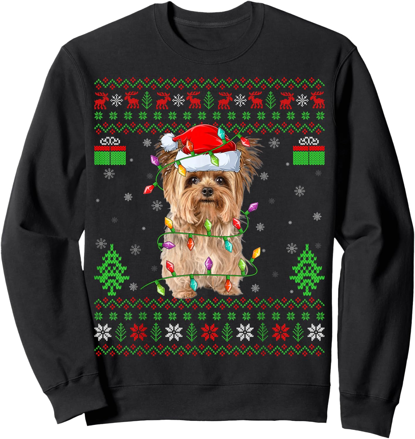 Yorkie Dog Ugly Xmas Lighting Santa Yorkie Dog Christmas Sweatshirt - Sweatshirt | Black