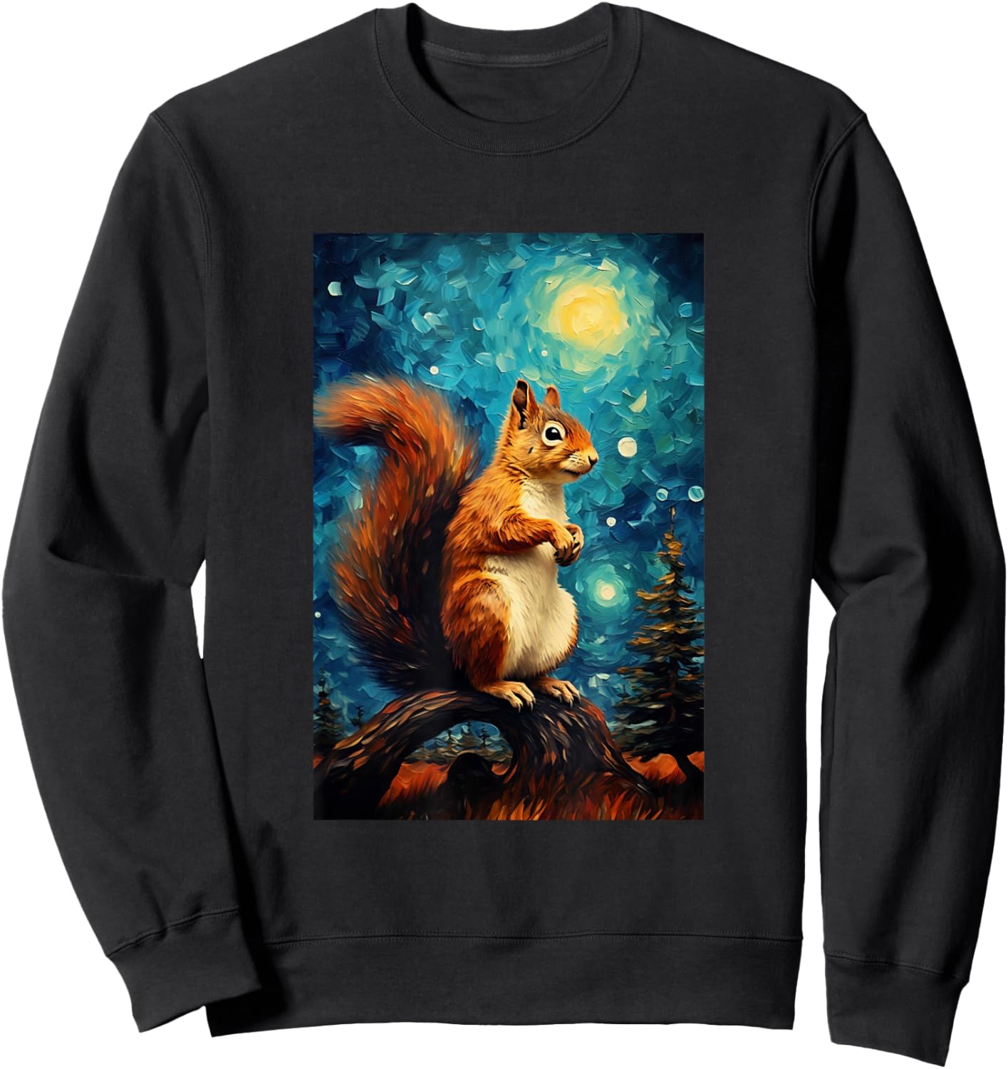 Cute Squirrel - Van Gogh Style - Starry Night Sweatshirt - Sweatshirt | Black