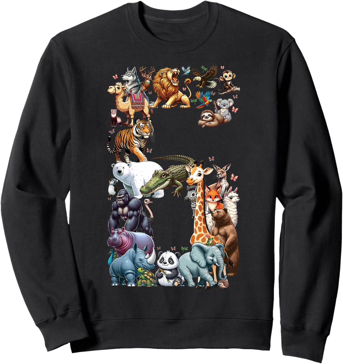 6. Geburtstag 6 Jahre alt Zoo Tiere Wildlife Safari Dschungel Sweatshirt - Sweatshirt | Black