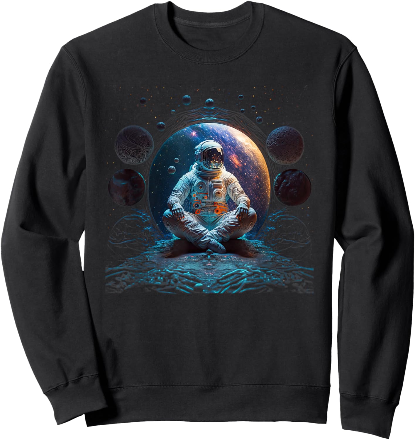 Meditating Astronaut Planets Meditation Astral Travel Sweatshirt - Sweatshirt | Black