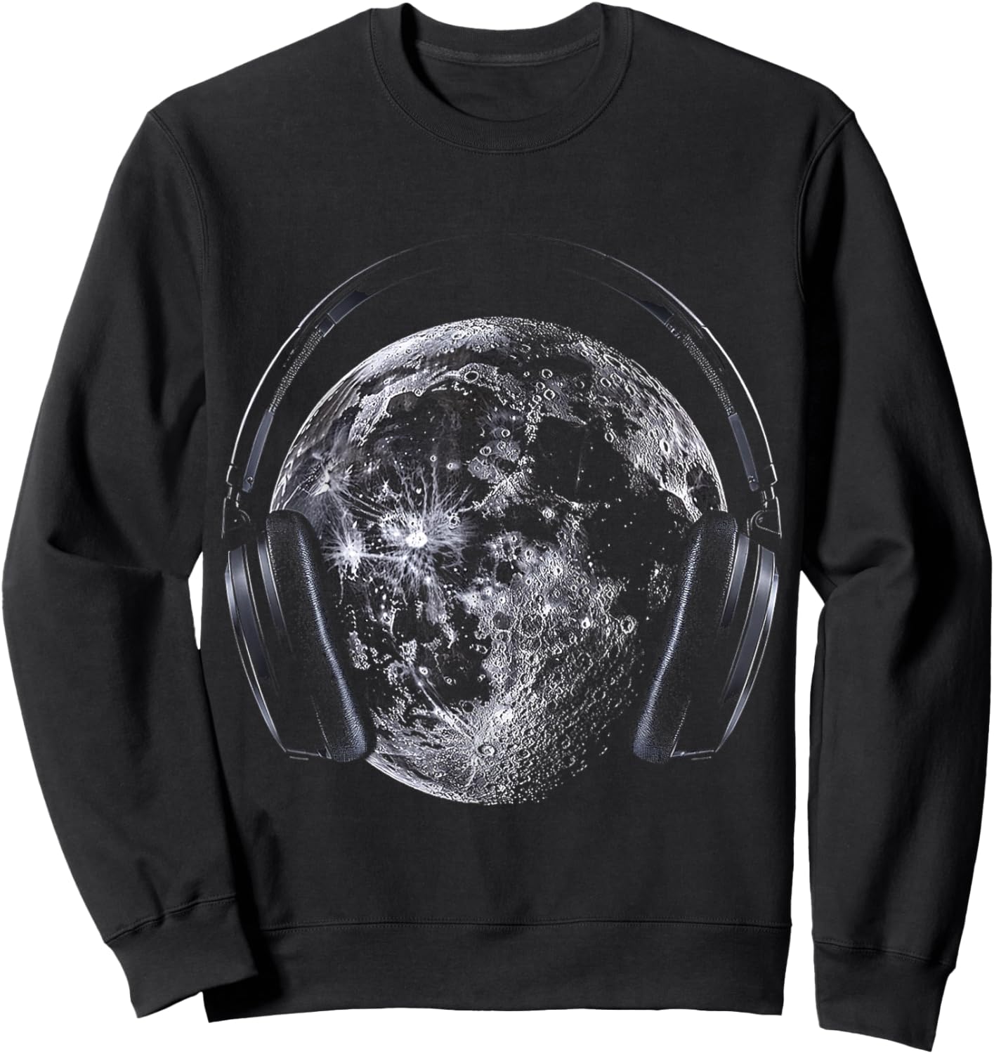 Moon Music Headphone Motif Art Moon Sweatshirt - Sweatshirt | Black