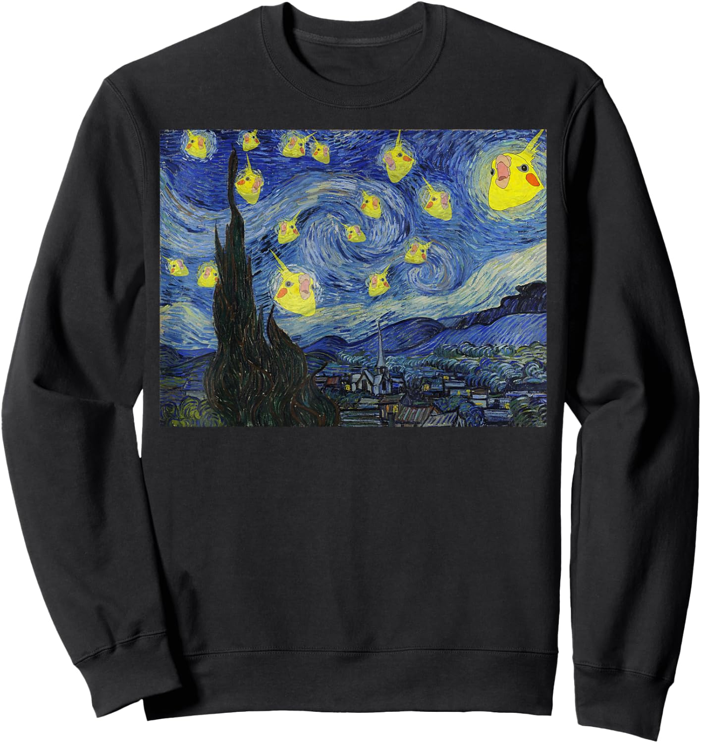 Screaming Cockatiel Birb Memes Bird Parrot Starry Night Sweatshirt - Sweatshirt | Black
