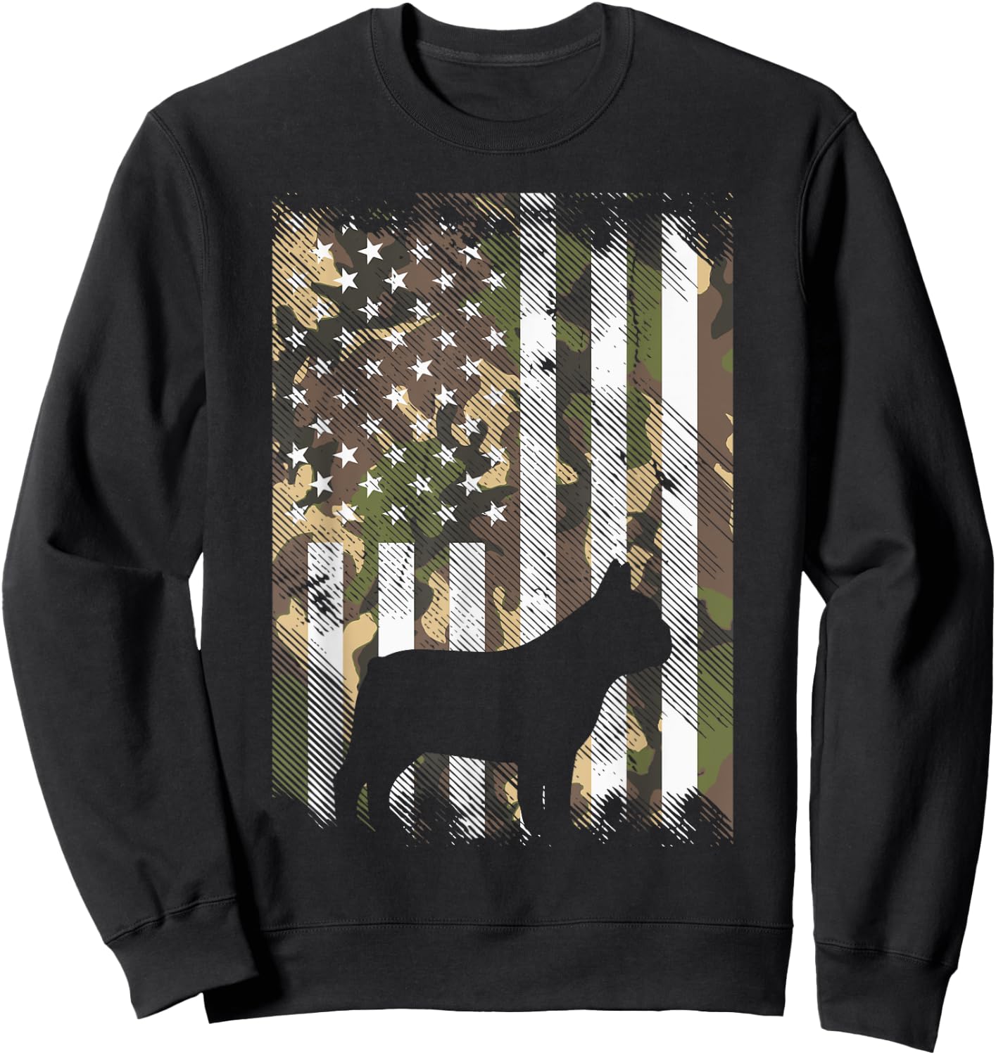 Camo US Flag French Bulldog Frenchie Patriot Dog Lover Gift Sweatshirt - Sweatshirt | Black