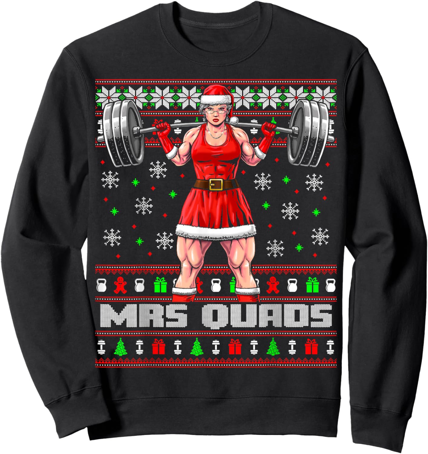 Mrs Quads Funny Christmas Workout Shirt Lifting Gym Sweater Sweatshirt - Sweatshirt | Black
